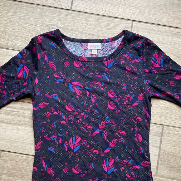 LuLaRoe Women's Dress Julia Bodycon Fuschia Teal Feather Print Size XXSmall EUC - Picture 9 of 12